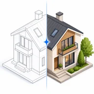 White 3D model turning into a photorealistic render