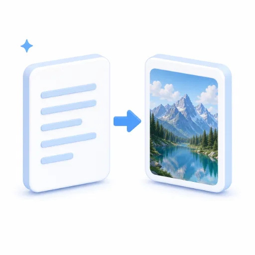 Prompt card turning into a generated landscape photo